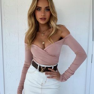 Tiger mist over the shoulder long sleeve top